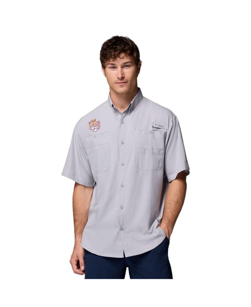 Men's Gray LSU Tigers Tamiami Omni-Shade Button-Down Shirt