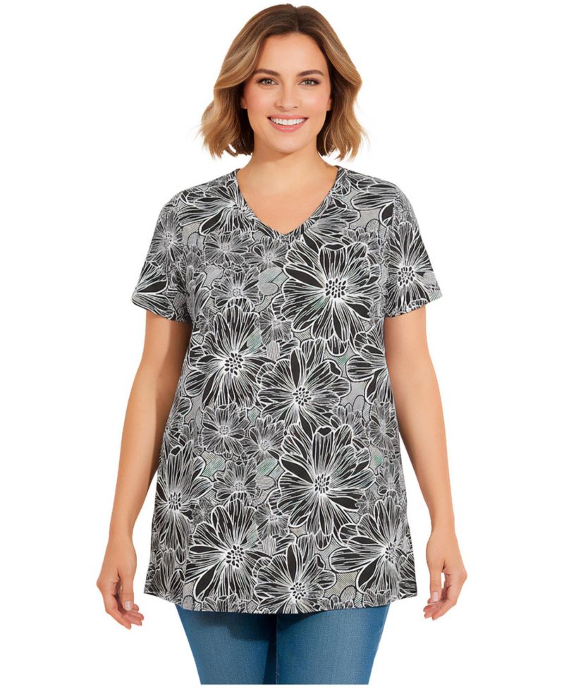 Women's Within Perfect Printed Short-Sleeve Shirred V-Neck Tunic