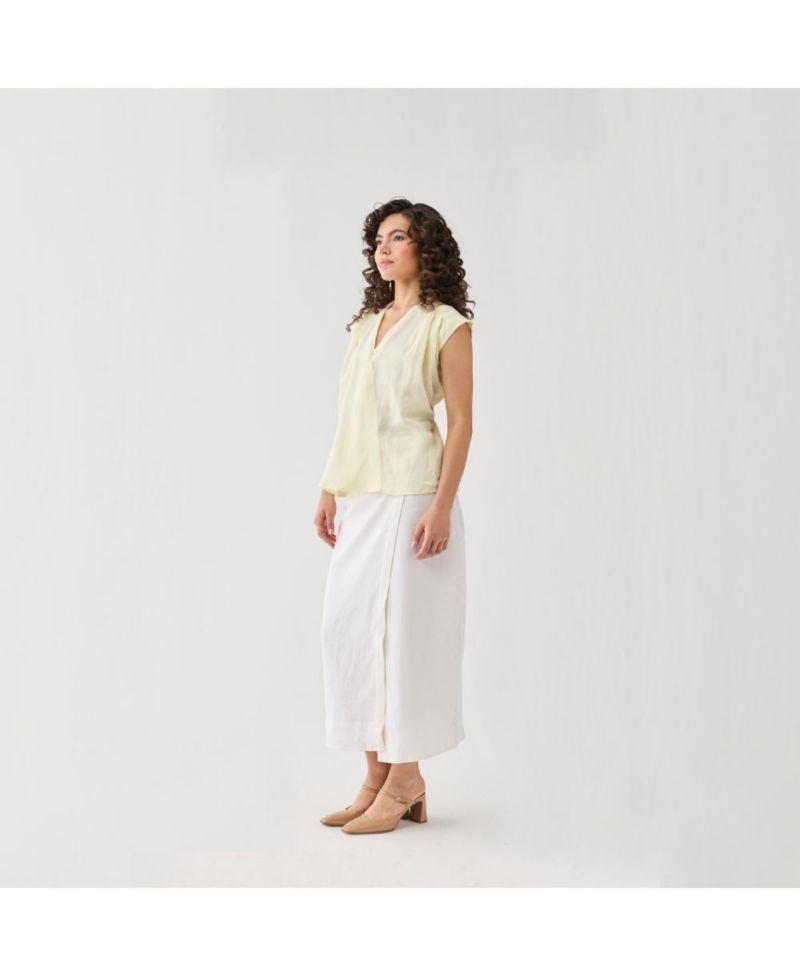 Women's V-neck Linen Overlap Top