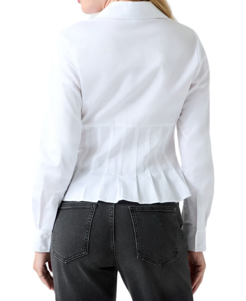Women's Serena Long Sleeve Collared Pleated Peplum Cotton-Blend Blouse
