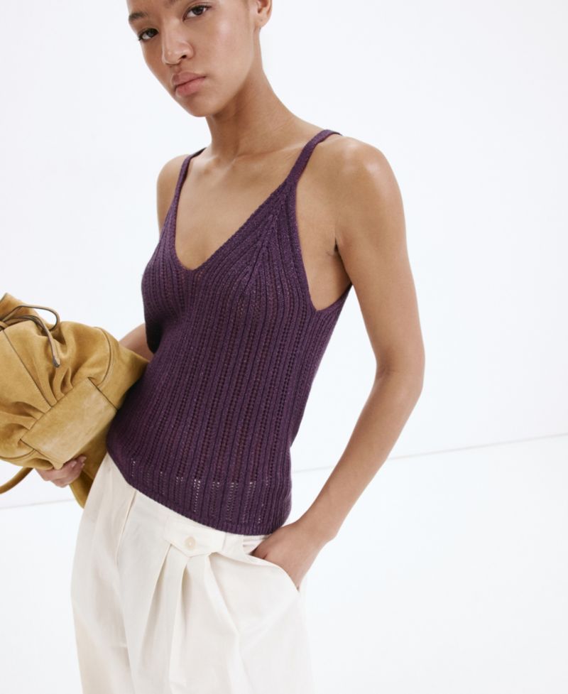 Women's Metallic Openwork Knit Top