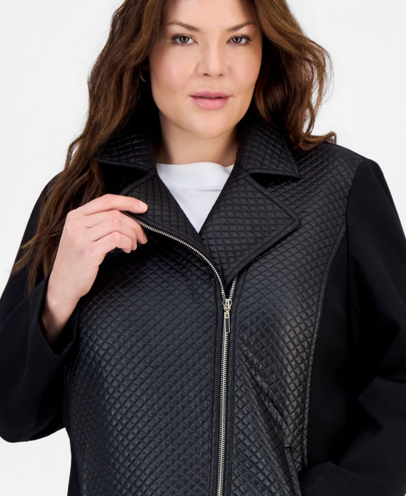 Plus Size Quilted Faux-Leather Motorcycle Jacket