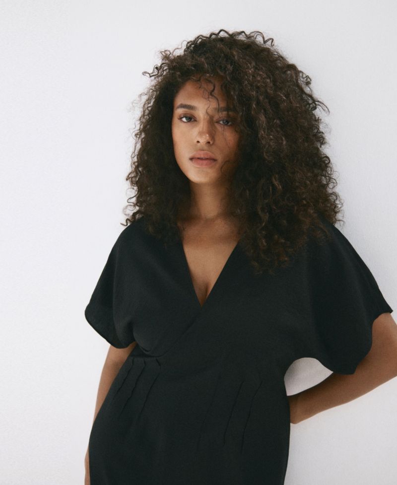 Women's V-Neck Ruched Midi Dress