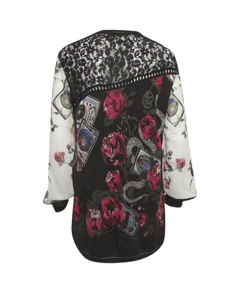 Women's Mixed-Media Floral and Tarot Print Pullover