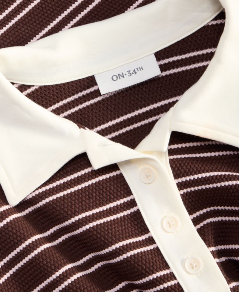 Women's Stripe Pique Long-Sleeve Polo Shirt