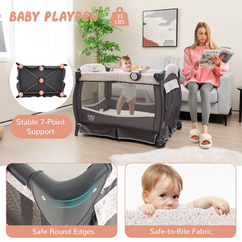 Pack Play Baby Diaper Changing Table 4 in 1 Foldable with Mattress