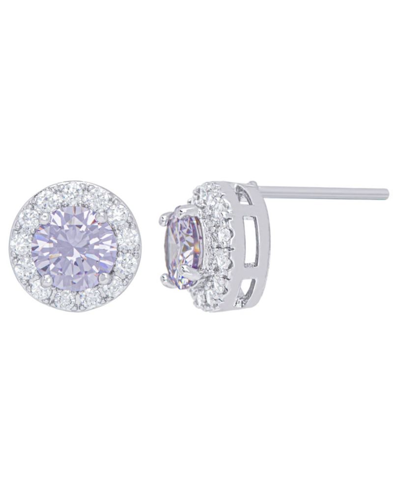 Cubic Zirconia Round Halo Pendant and Earrings Set in Fine Silver Plate, 2 Piece