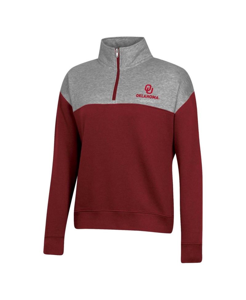 Women's Crimson Oklahoma Sooners Color-Blocked Quarter-Zip Sweatshirt