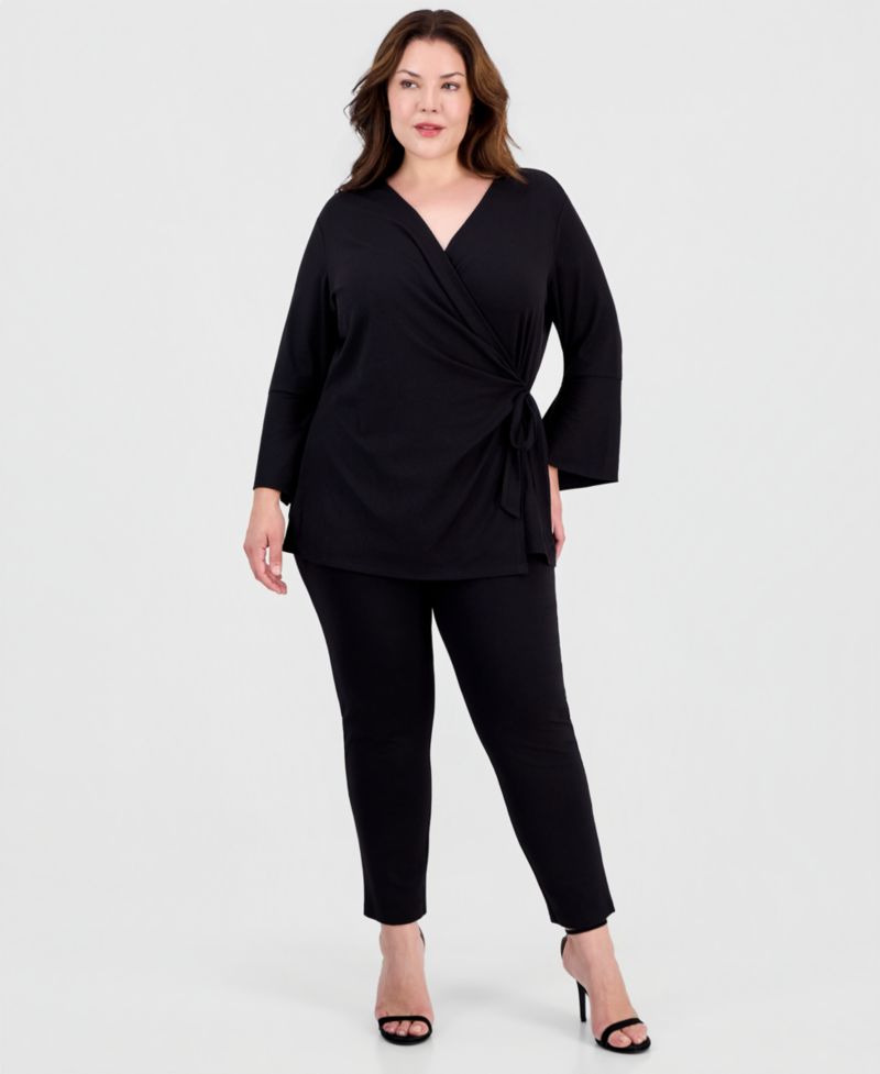 Plus Size Surplice-Neck Long-Sleeve Top