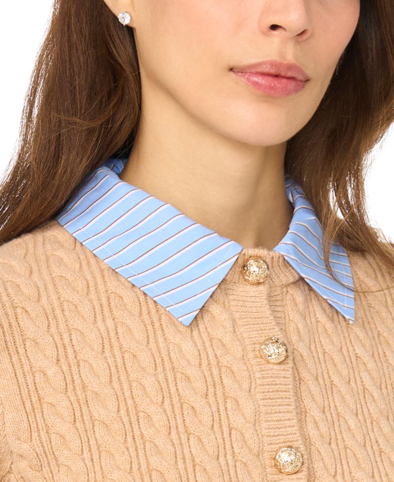 Women's Twofer Cable-Knit Collared Long-Sleeve Cardigan Sweater