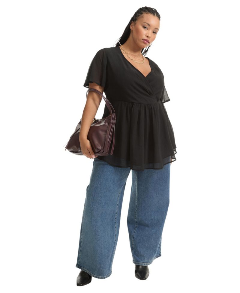 Women's Faux Wrap Fit-And-Flare Top