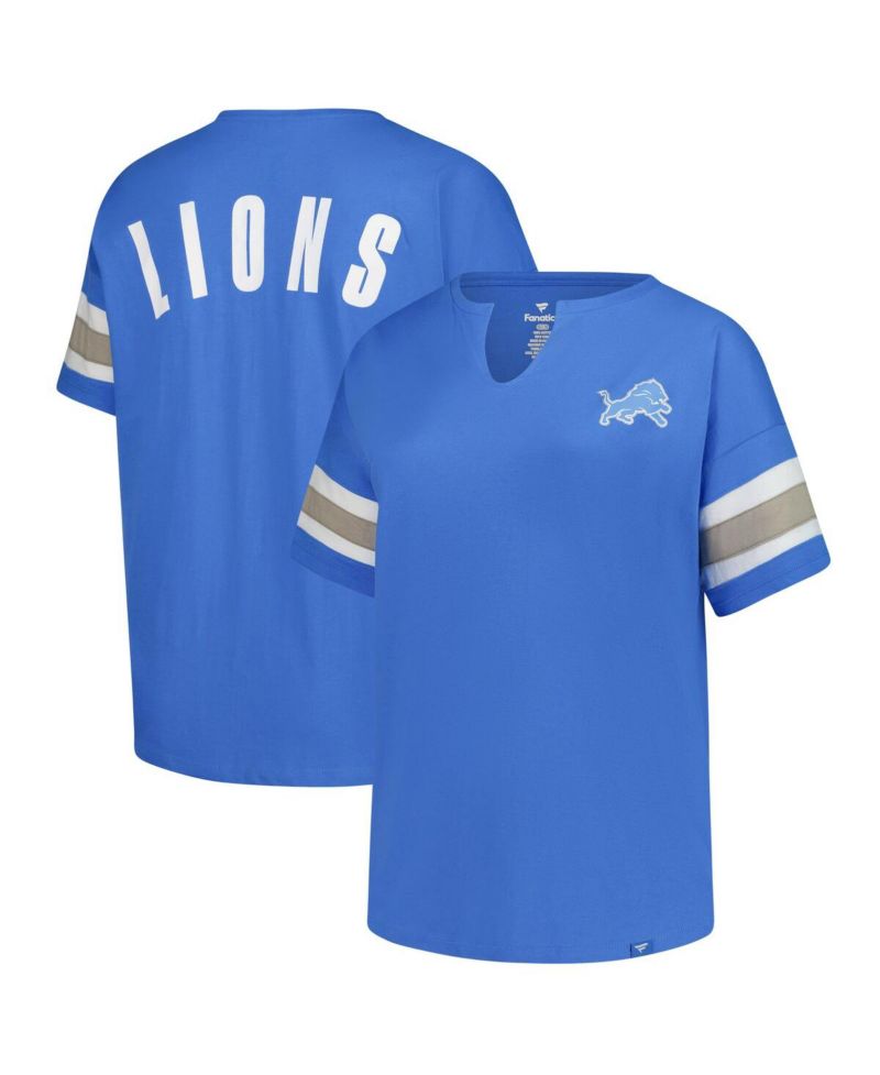 Women's Blue Detroit Lions Plus Size Redzone Notch Neck T-Shirt