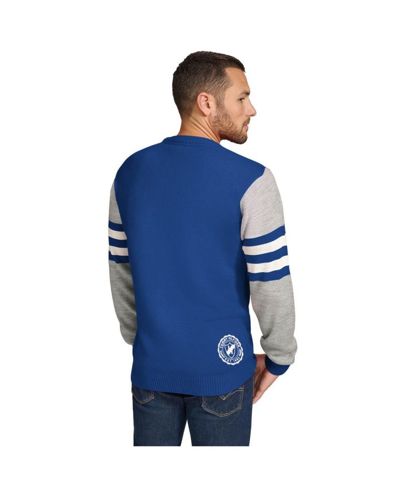 Men's Royal/Heather Gray Los Angeles Rams Acrylic Crewneck Pullover Sweatshirt