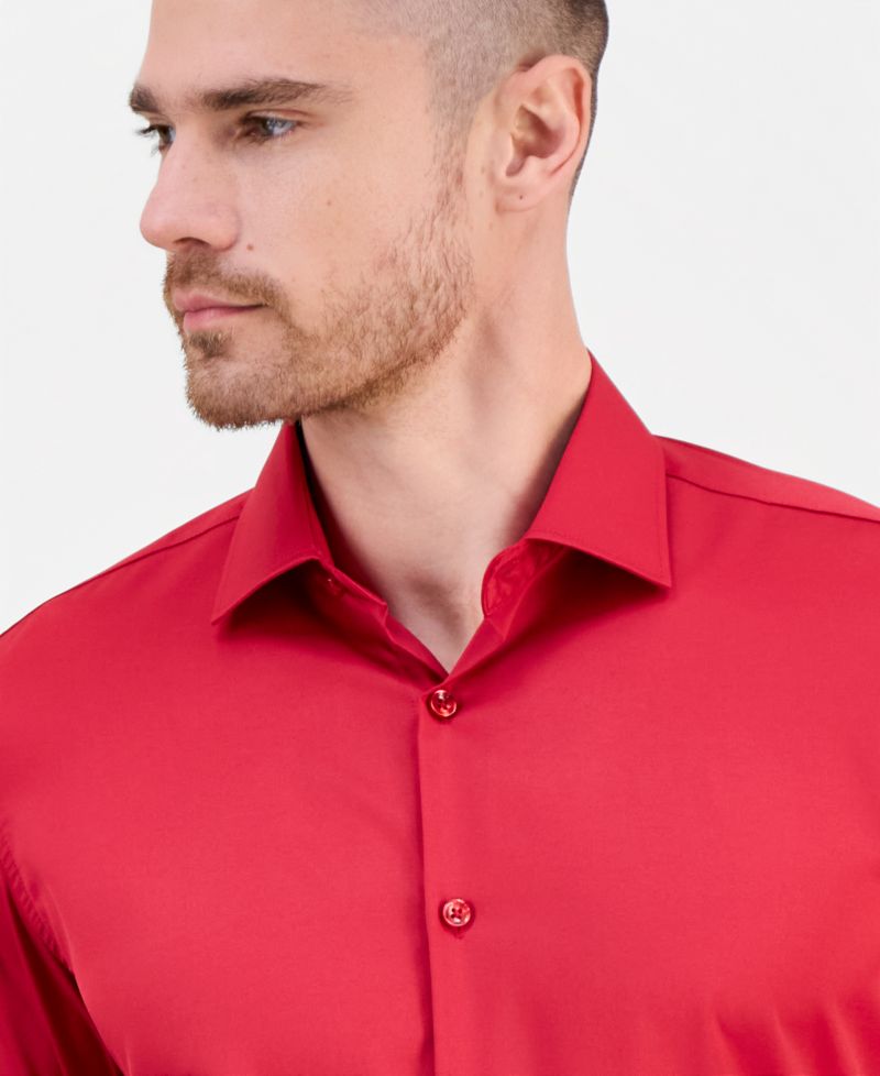 Men's Slim-Fit Solid Four-Way Stretch Dress Shirt