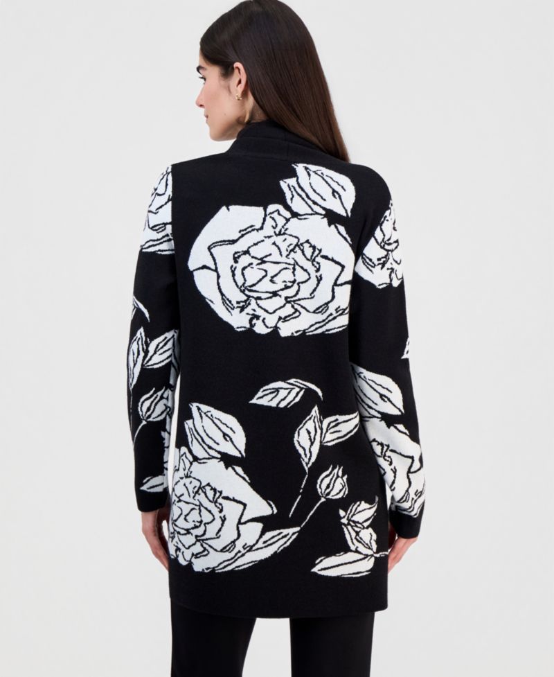 Women's Floral-Jacquard Open-Front Cardigan