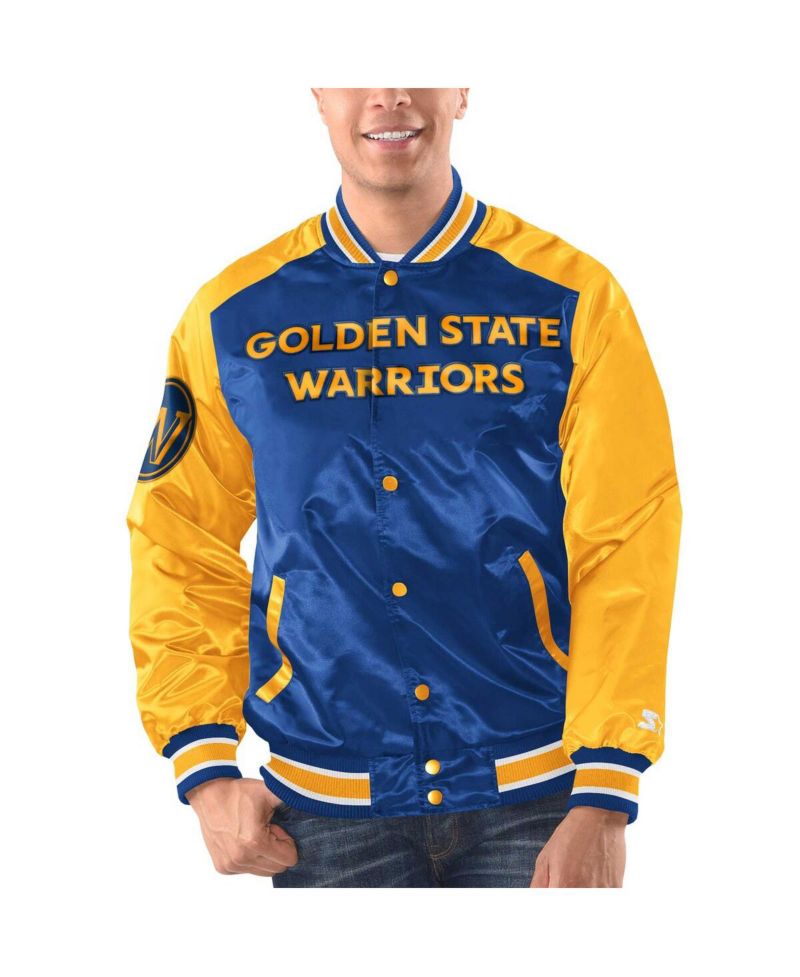 Men's Royal, Gold Golden State Warriors Renegade Satin Full-Snap Varsity Jacket