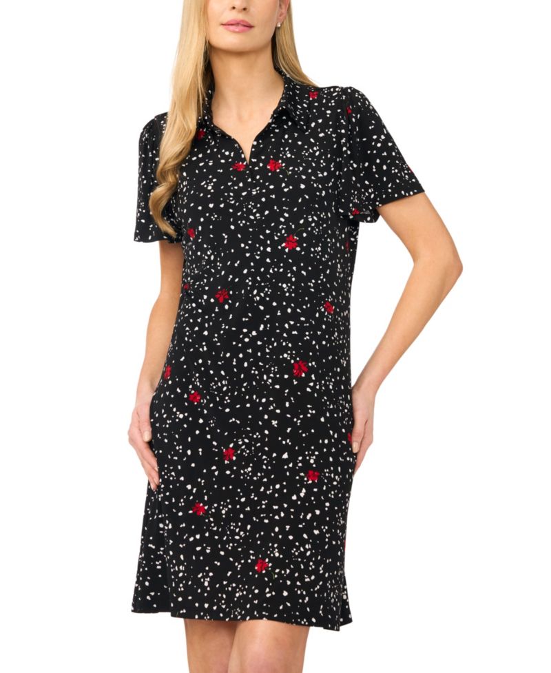 Women's Printed Short-Sleeve Collared Neck Knit Polo Dress