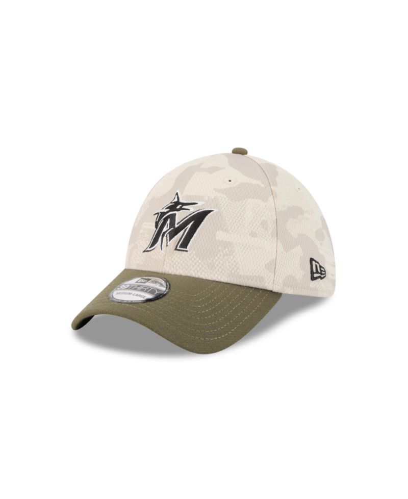 Men's Light Beige/Olive Miami Marlins 2025 Armed Forces Day 39THIRTY Flex Hat