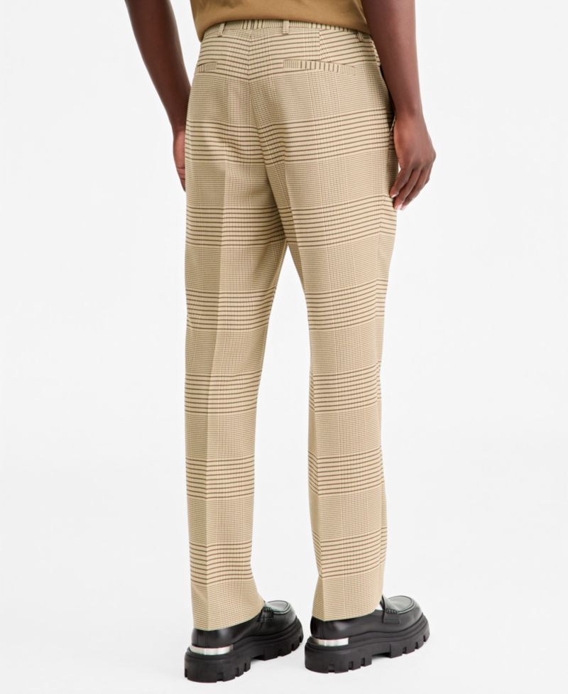Men's Glen Plaid Relaxed-Fit Straight-Leg Stretch Trousers