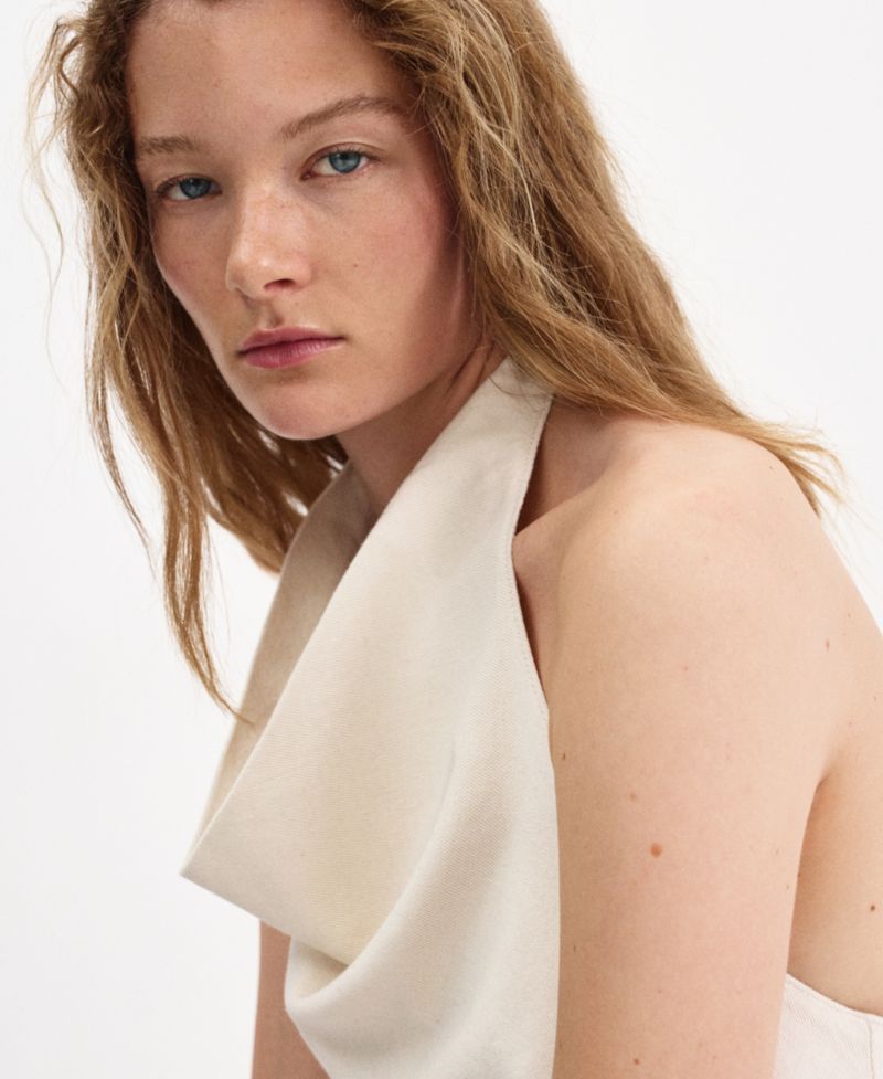 Women's Halter Open-Back Cotton-Linen Blend Top