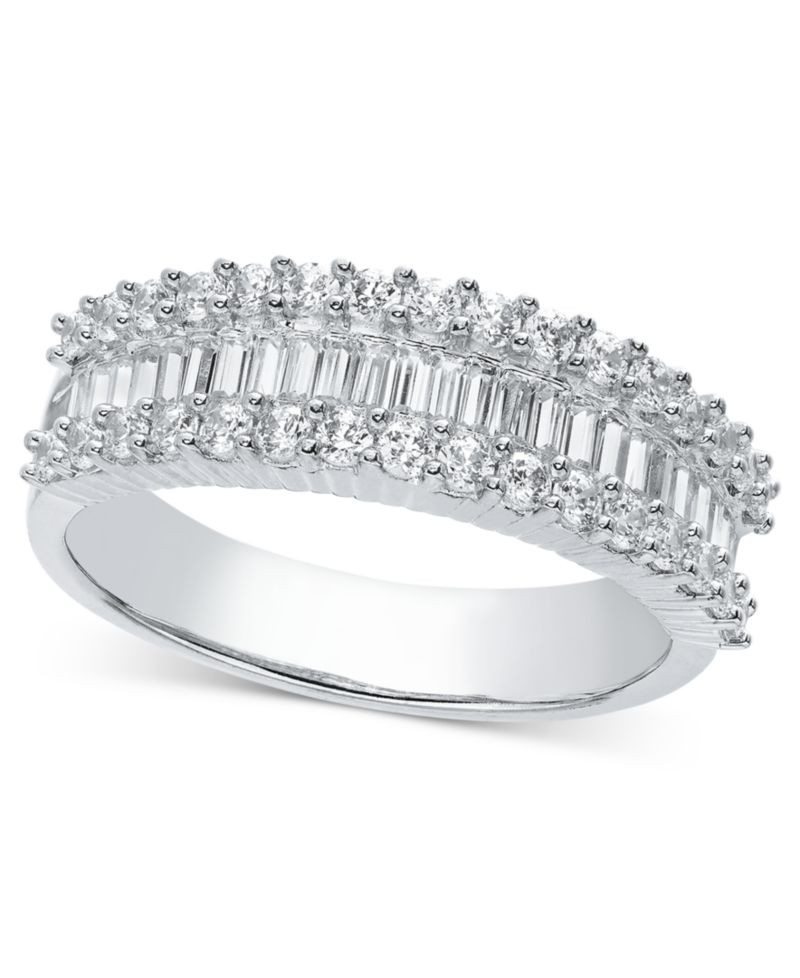 Diamond Baguette Cluster Band (1 ct. t.w.) in 14k White, Yellow or Rose Gold