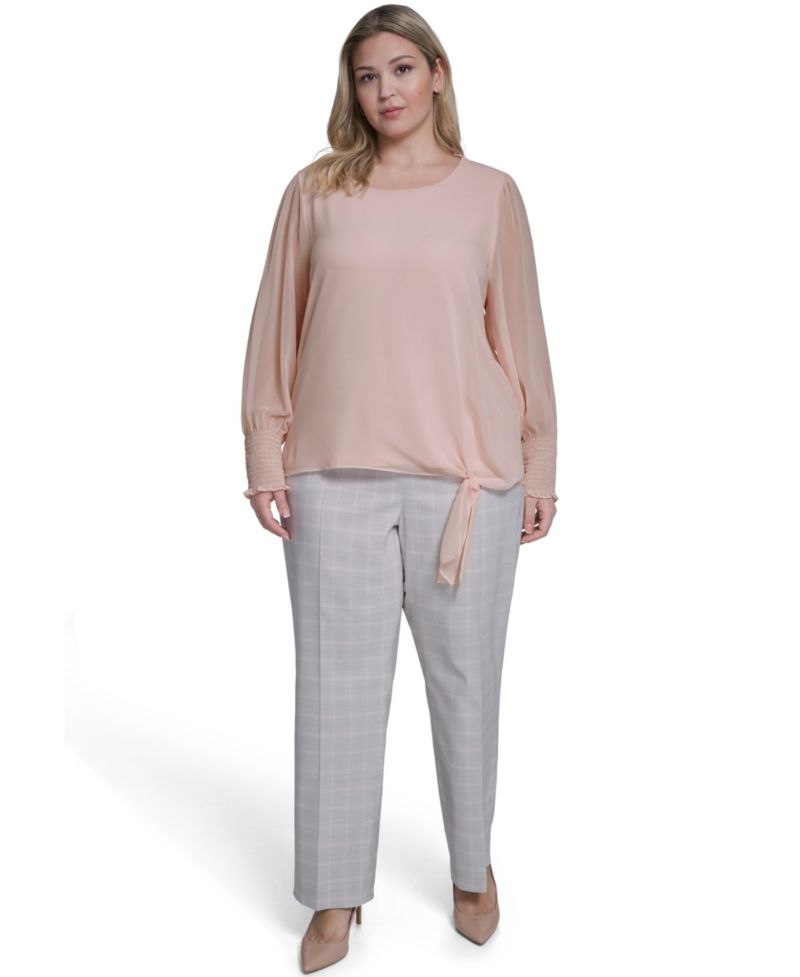 Plus Size Mixed Media Long-Sleeve Top