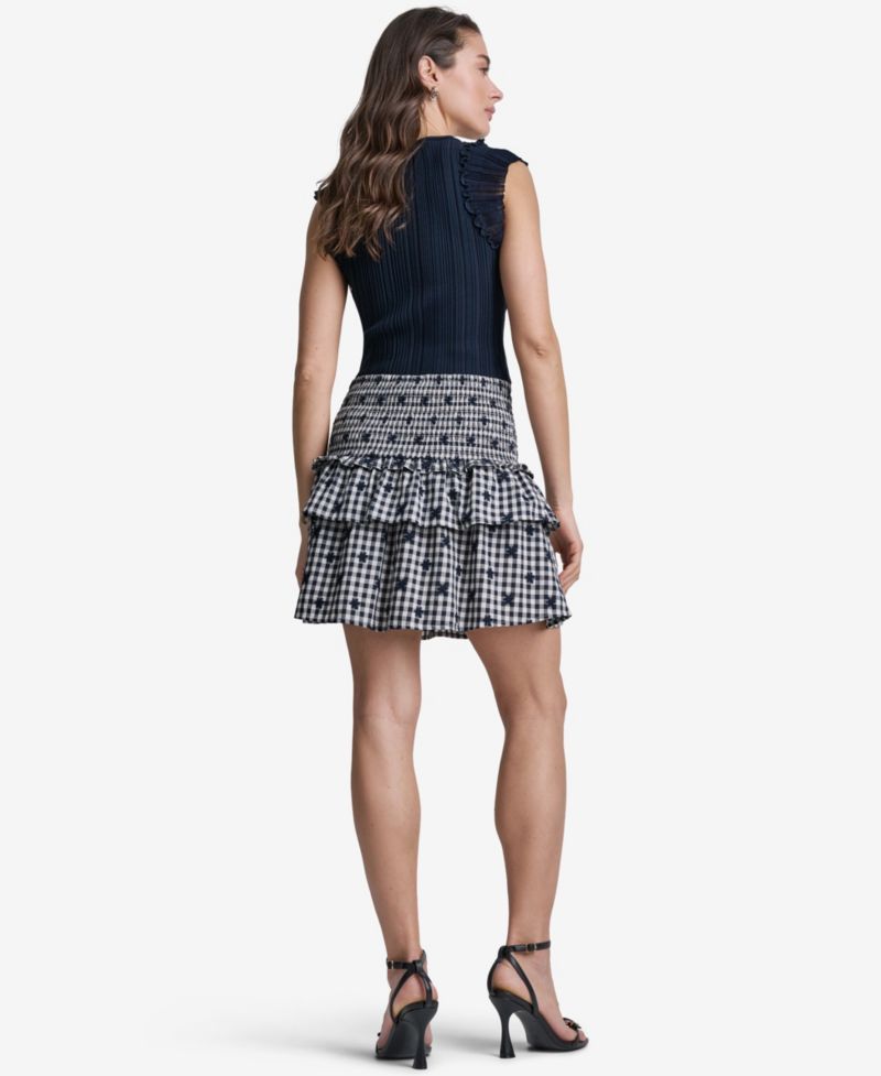 Women's Gingham Smocked-Waist Pull-On Mini Skirt