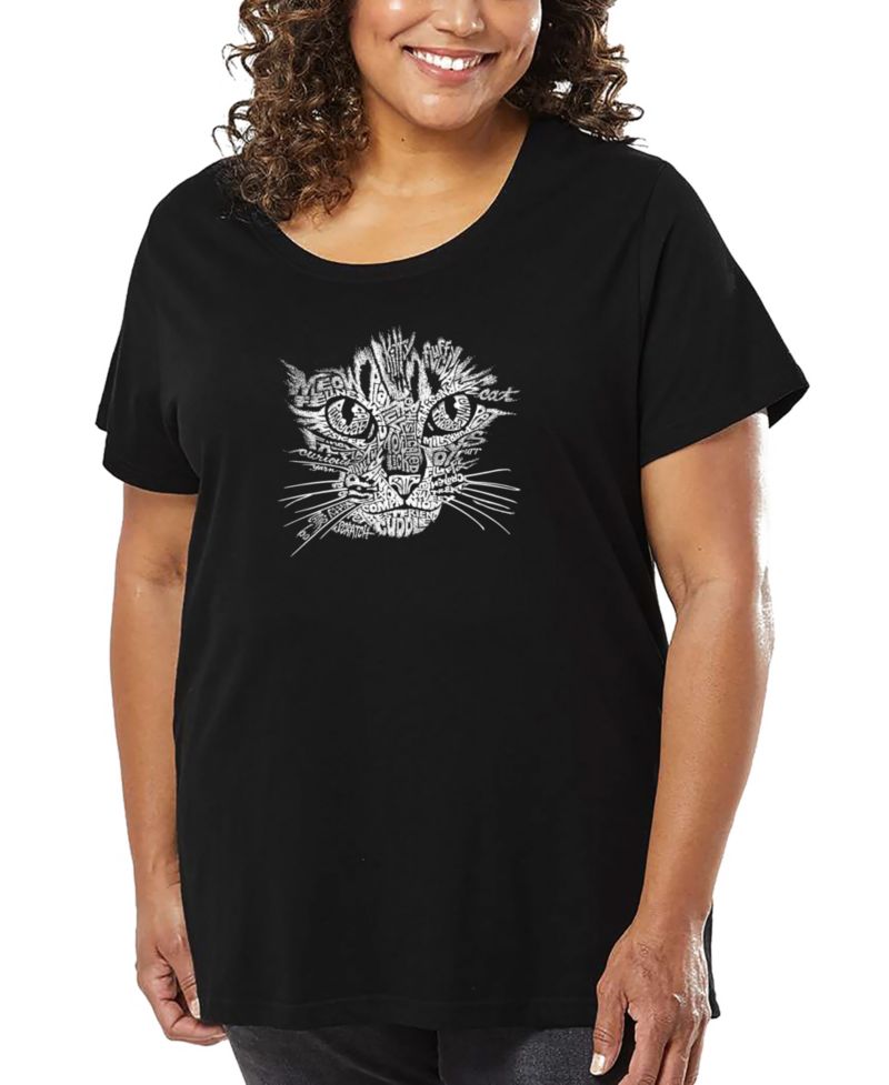 Plus Size Cat Face Word Art T-Shirt