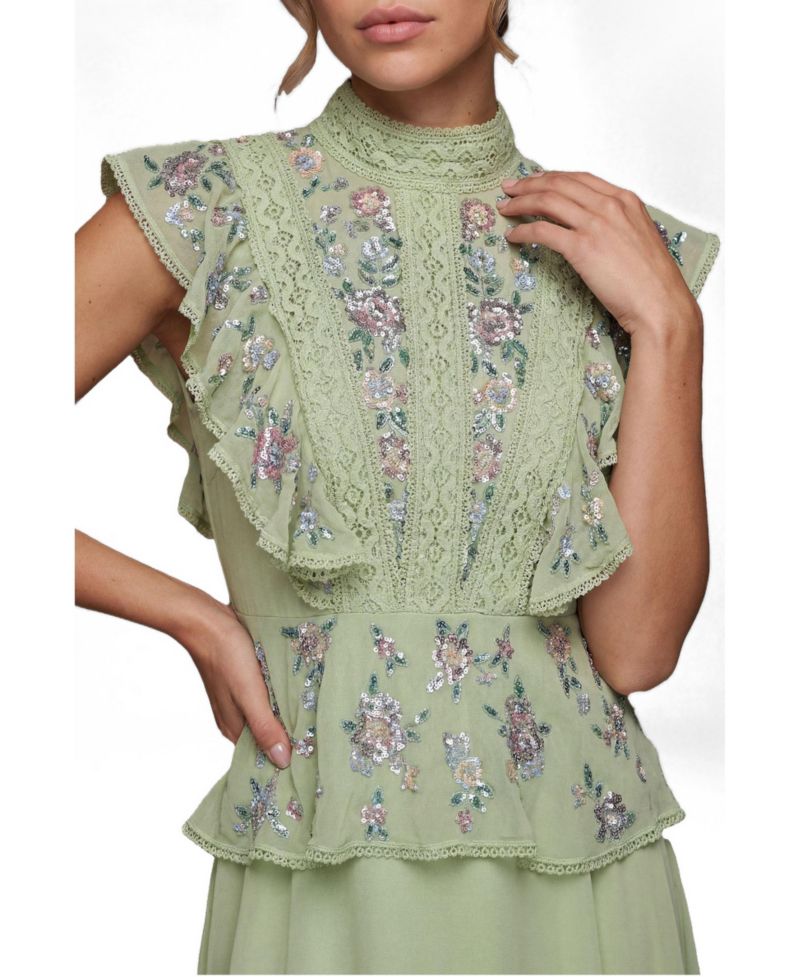 Petite Embellished Frill Midi Dress