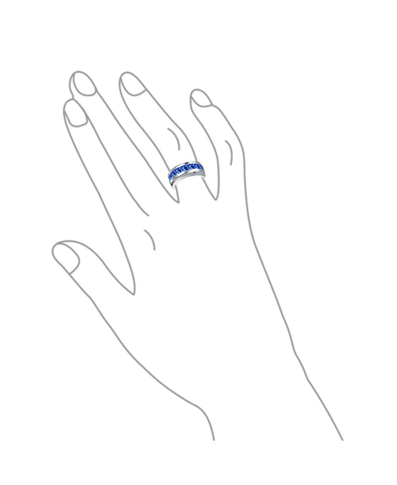 Channel Set Sapphire Blue CZ Cubic Zirconia Square Invisible Cut Wedding Band Ring Sterling Silver 9MM