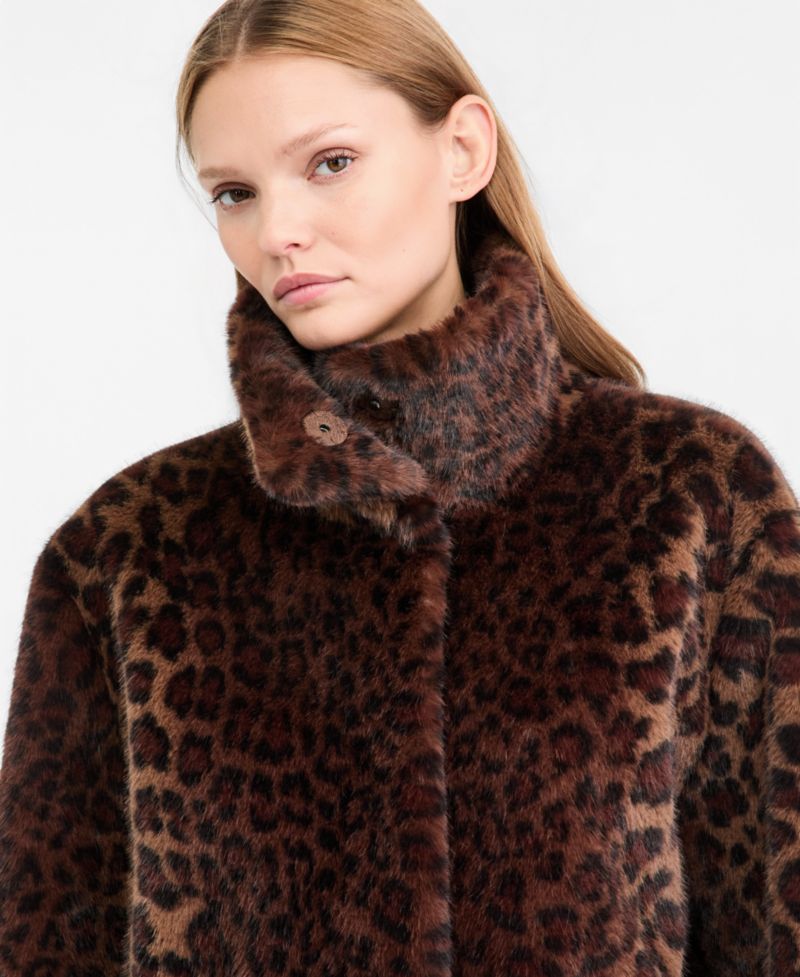 Women's Emilia Leopard-Print Faux-Fur Mid-Length Jacket, Macy's Exclusive