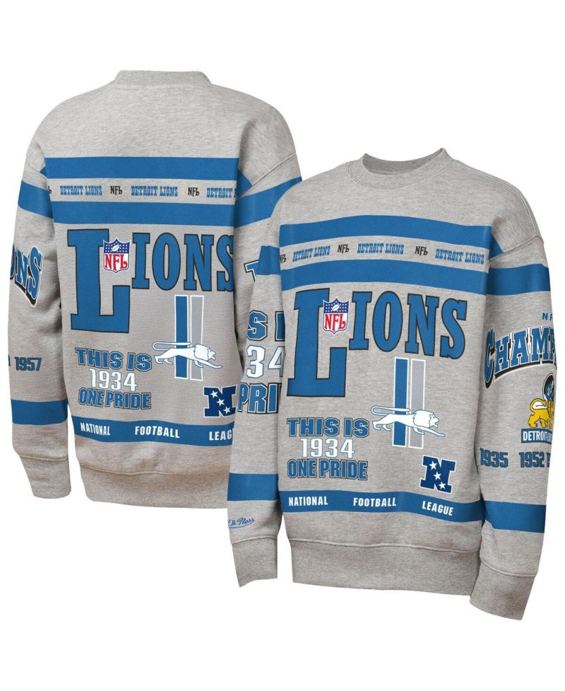 Big Boys and Girls Gray Detroit Lions Throwback All-Over Print Fleece Sweatshirt