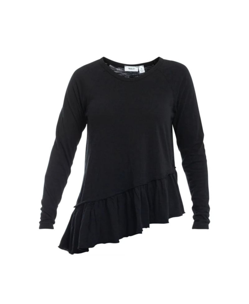 Women's Clothing Raglan Long Sleeve Asymmetric Peplum