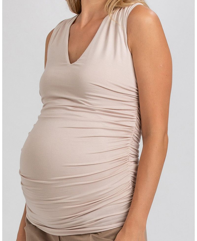 Maternity Sleeveless Dolce Blouse with V-Neck and Side Ruching