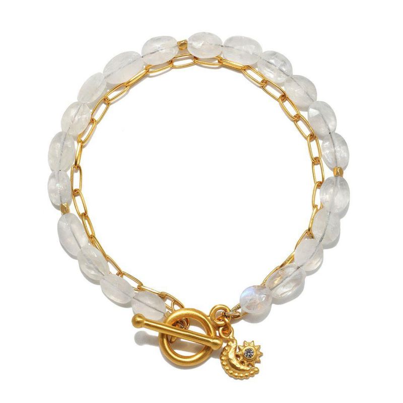 Goddess Wisdom Moonstone Beaded and Chain Toggle Bracelet