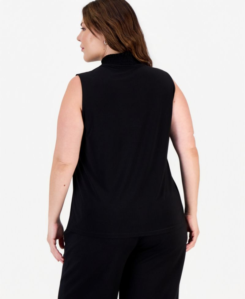 Plus Size Smocked V-Neck Sleeveless Top