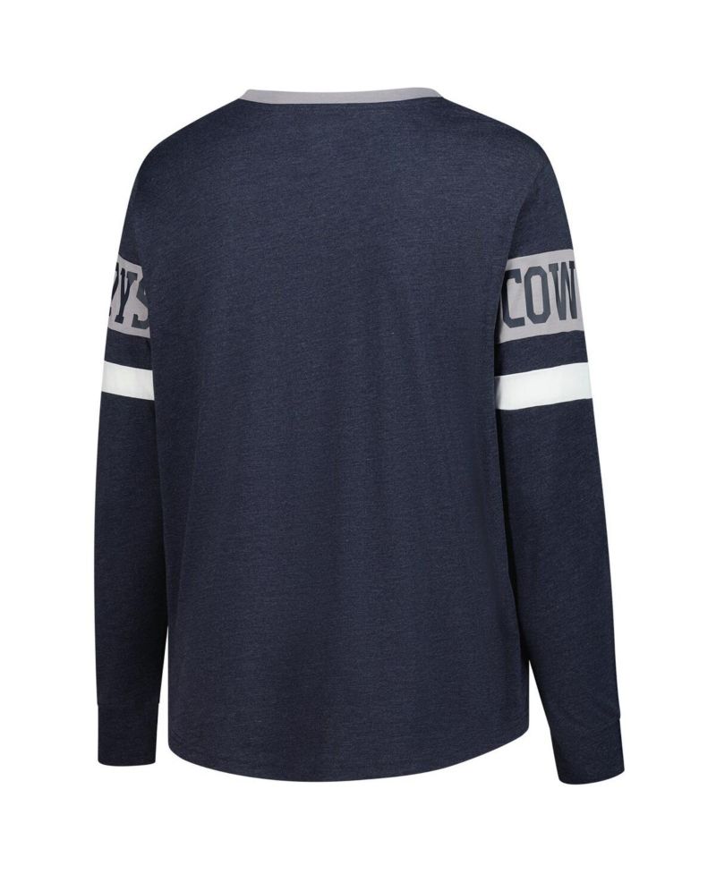 Women's Navy Dallas Cowboys Plus Size Throwback Lace-Up Long Sleeve T-Shirt