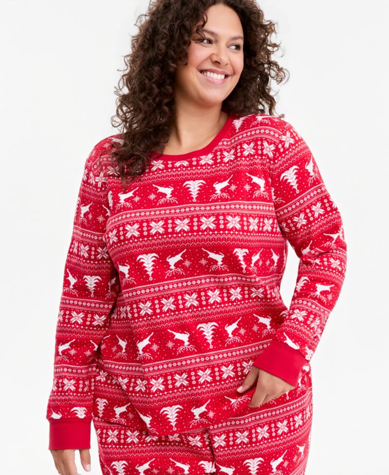 Plus Size Deer Fairisle Cotton Pajama Set