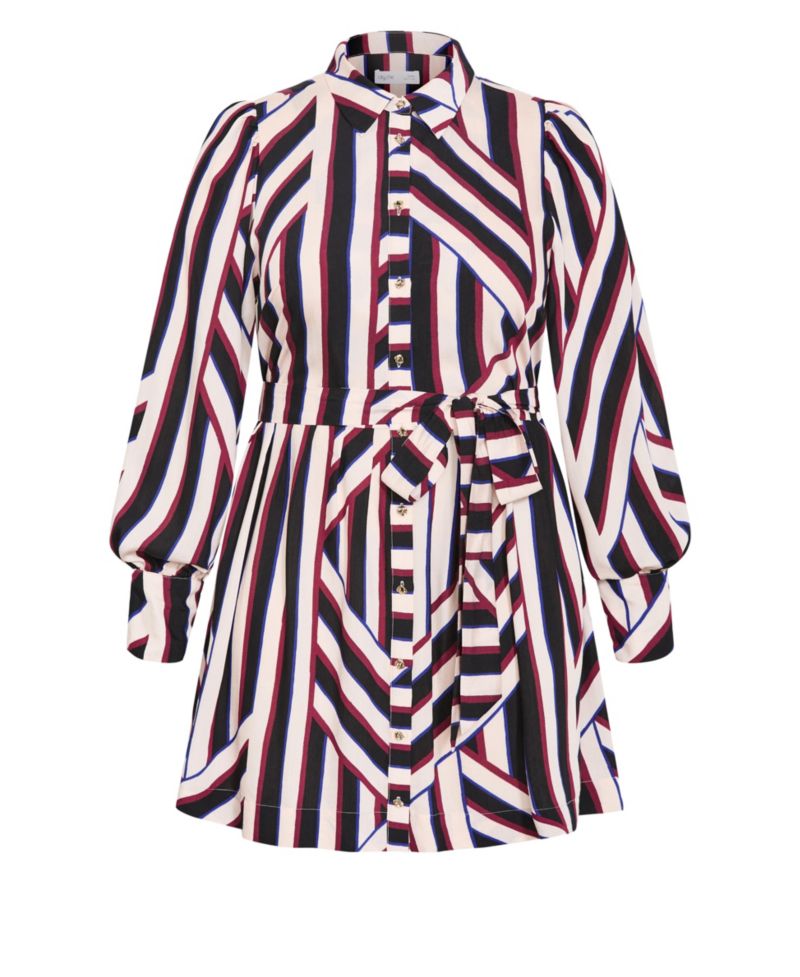 Plus Size Timeless Stripe Long-Sleeve Mini Shirt Dress