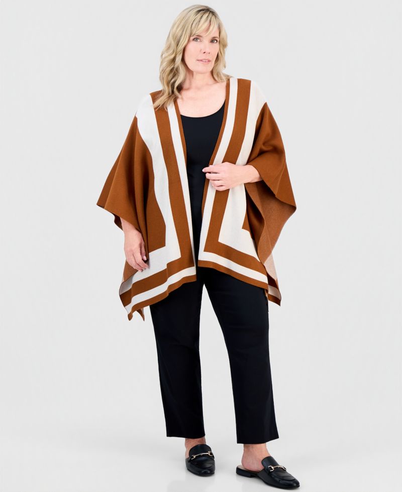 Plus Size Colorblock D O Cardi Open-Front Kimono Sleeves Cardigan