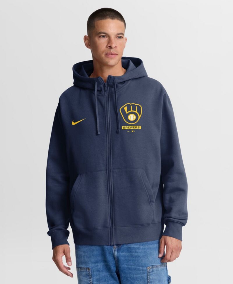 Men's Navy Milwaukee Brewers Primetime Lockup Full-Zip Hoodie