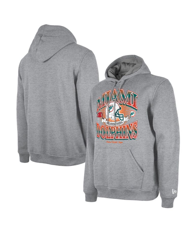 Men's Heather Gray Distressed Miami Dolphins Retro Pullover Hoodie