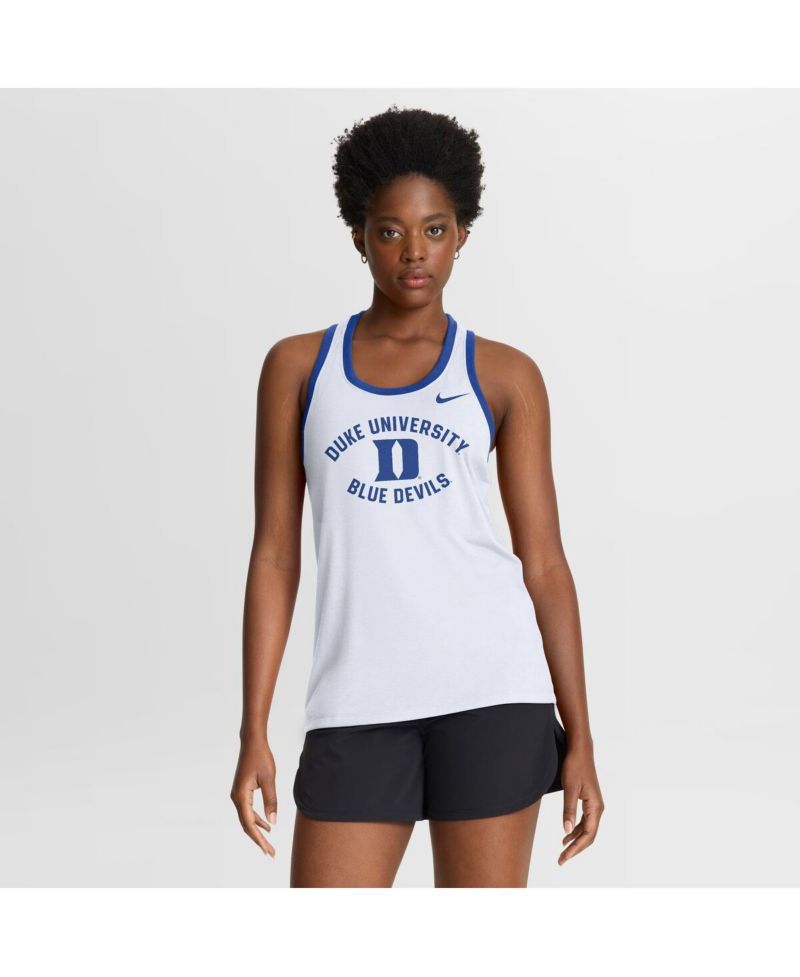 Women's White Duke Blue Devils Uni Name Tri-Blend Dri-FIT Tank Top