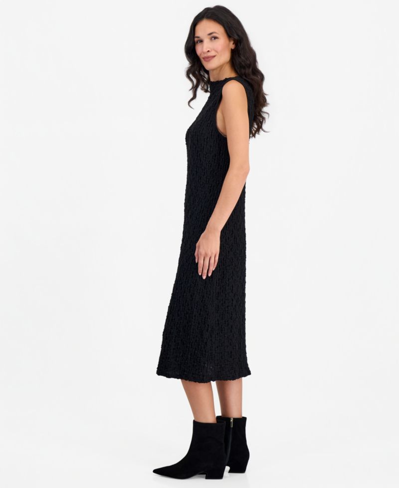 Women's Funnel-Neck Textured Midi Dress