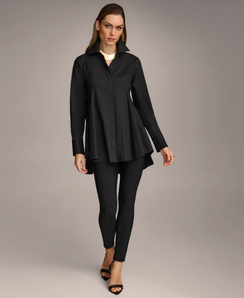 Women's A-Line Button-Down Poplin Tunic Top