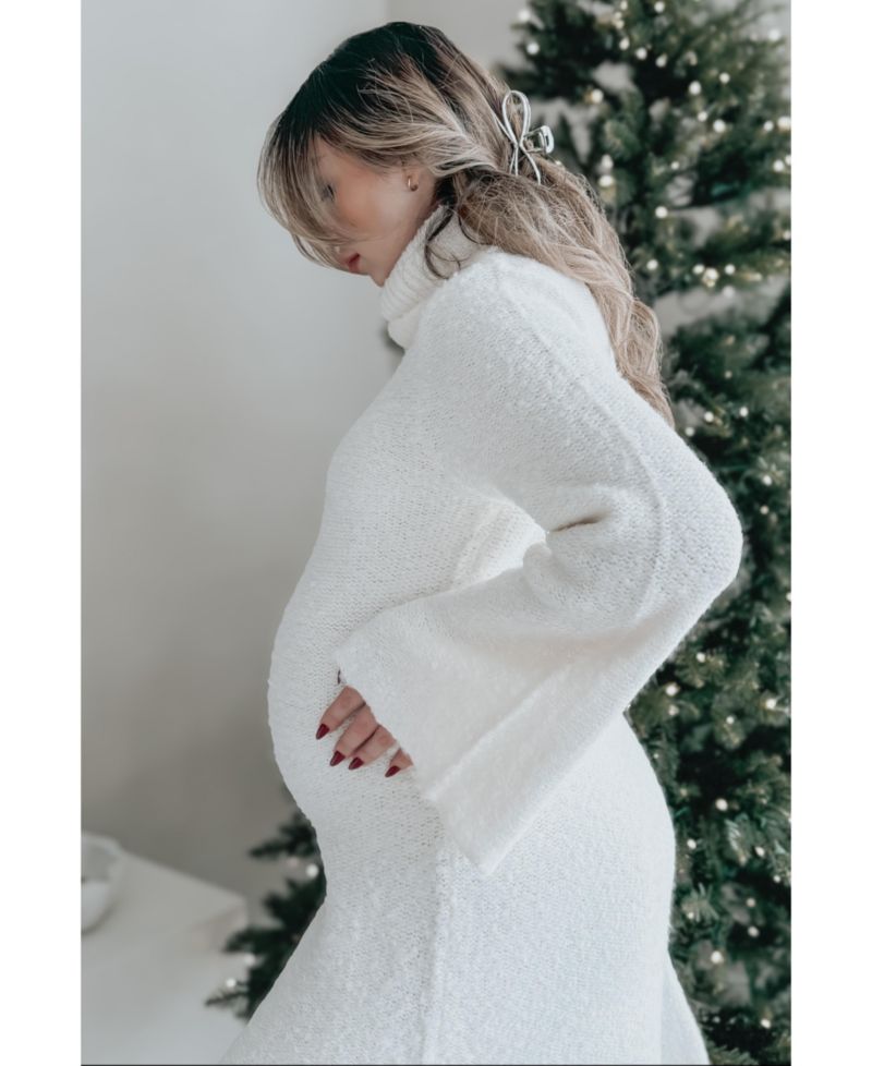 Women's Ivory Turtleneck Bell Sleeve Sweater Dress