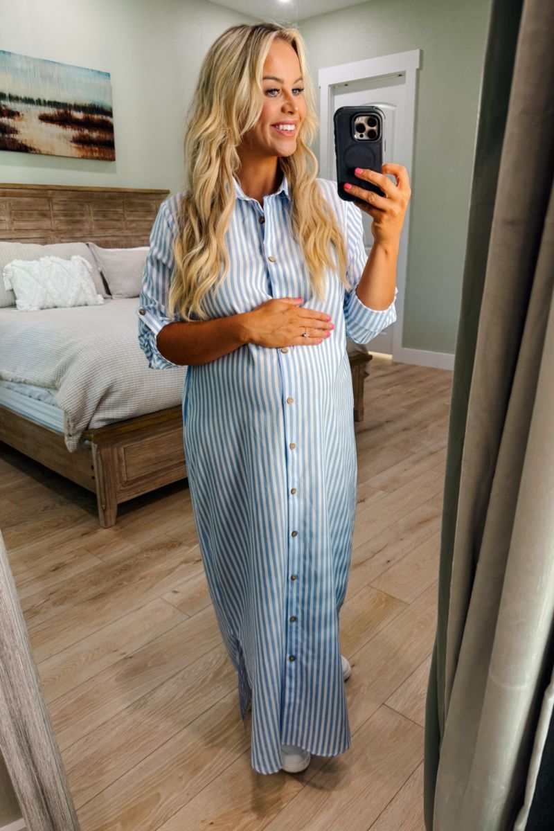 Women's Striped Button Down Maxi Dress