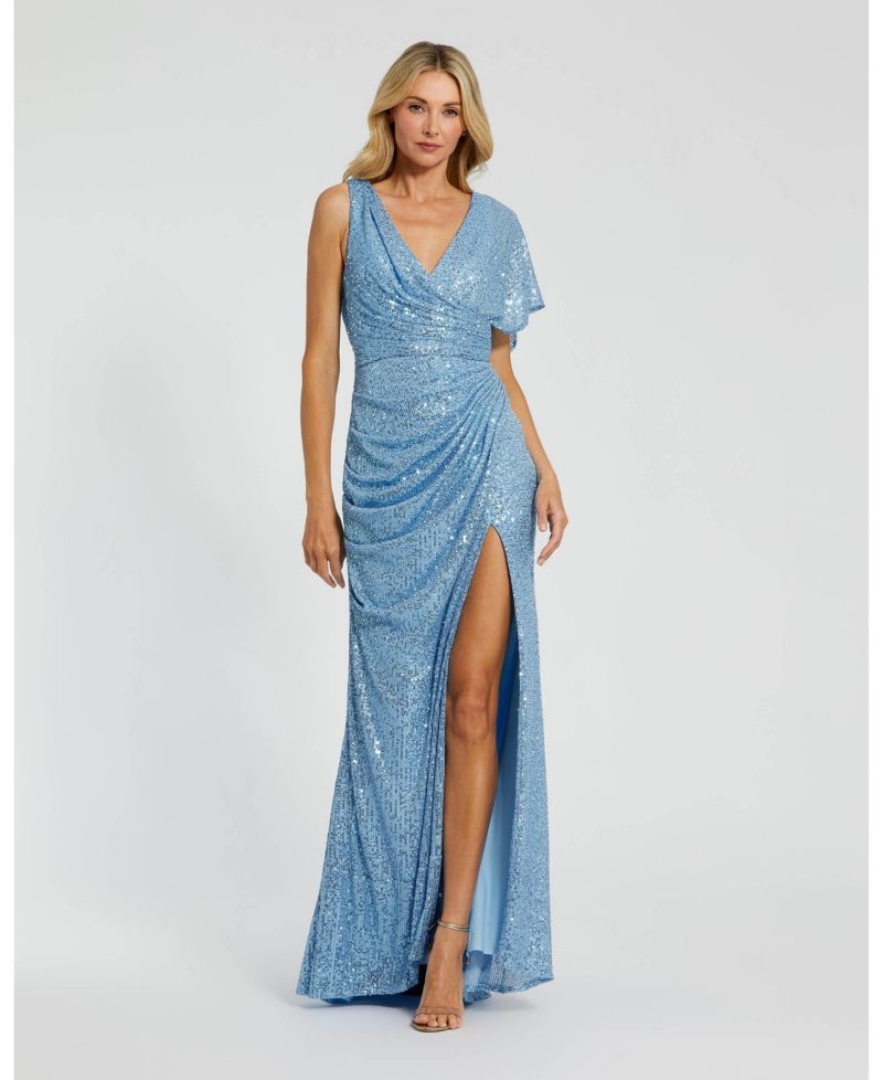 Women's Sequined Asymmetrical Draped Trumpet Gown