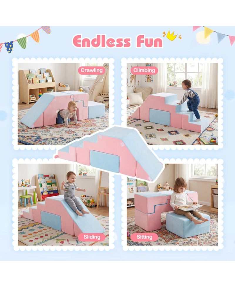 4-in-1 Foam Climbing Blocks Slide Soft Play Set