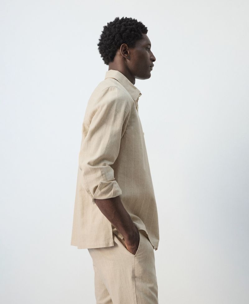 Men's Linen and Cotton Blend Striped Shirt